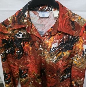 Vintage! Neman Marcus Abstract Shirt w/French Moonstone Buttons Size 14 (Med)